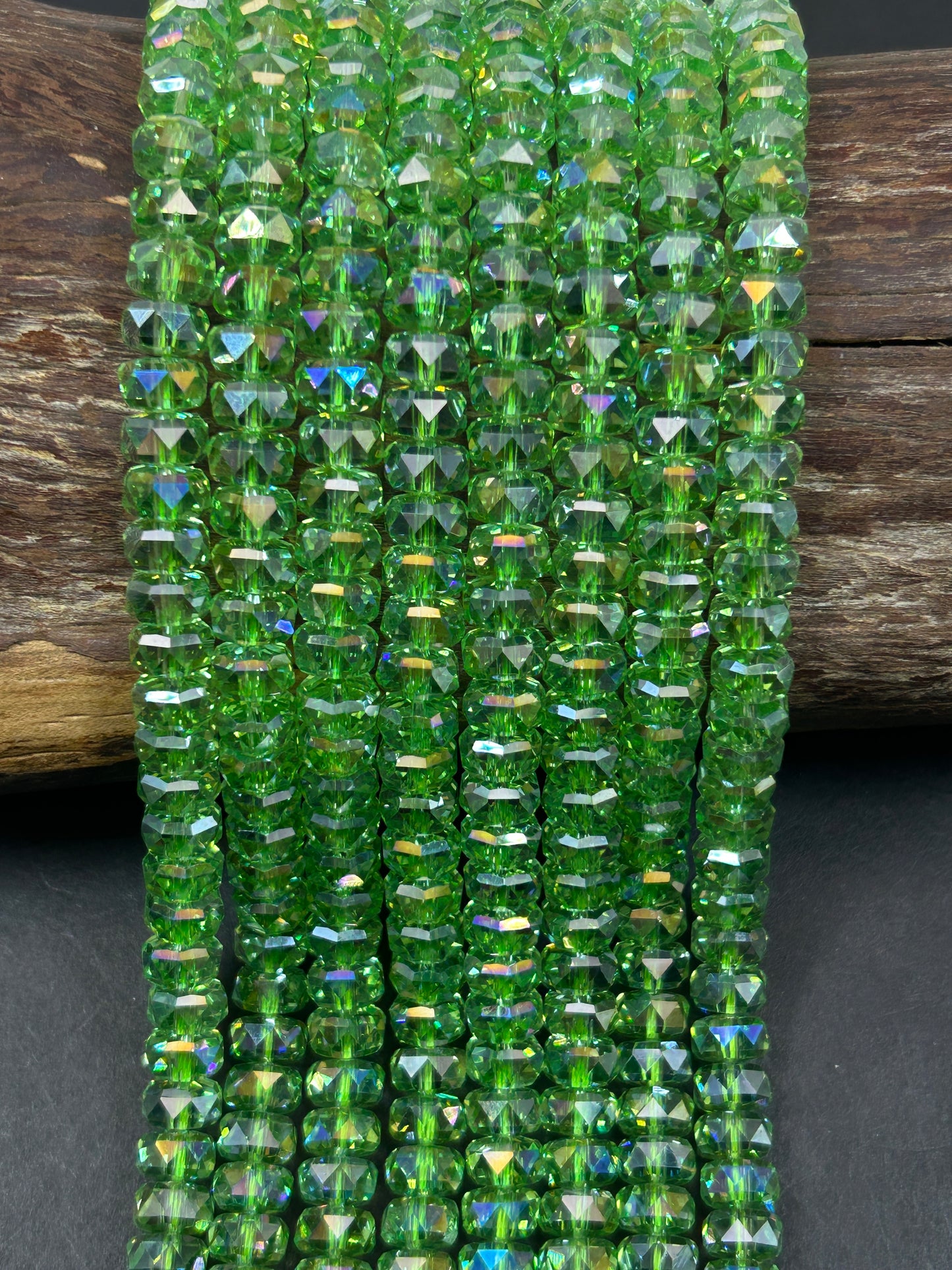 Natural Mystic Crystal Glass Faceted Rondelle 5x8mm Beautiful Grass Green Color Handmade Jewelry Loose Bead Loose Gemstone Full Strand 15.5"