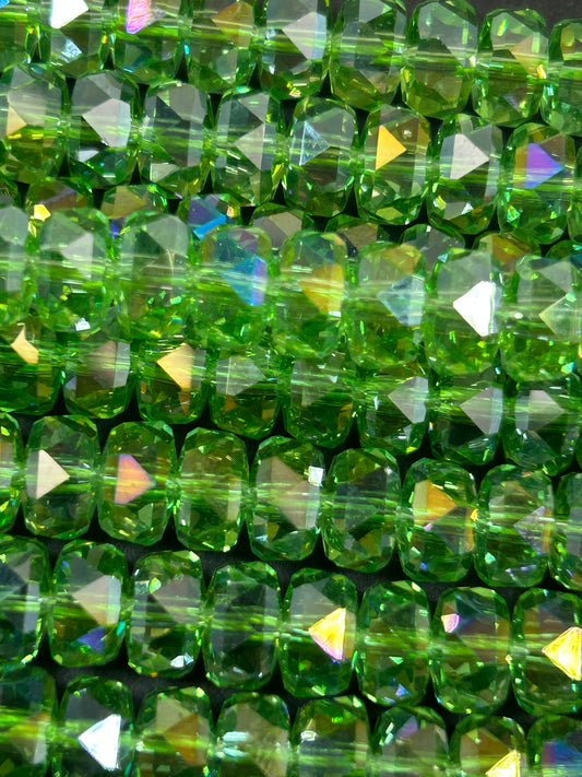 Natural Mystic Crystal Glass Faceted Rondelle 5x8mm Beautiful Grass Green Color Handmade Jewelry Loose Bead Loose Gemstone Full Strand 15.5"