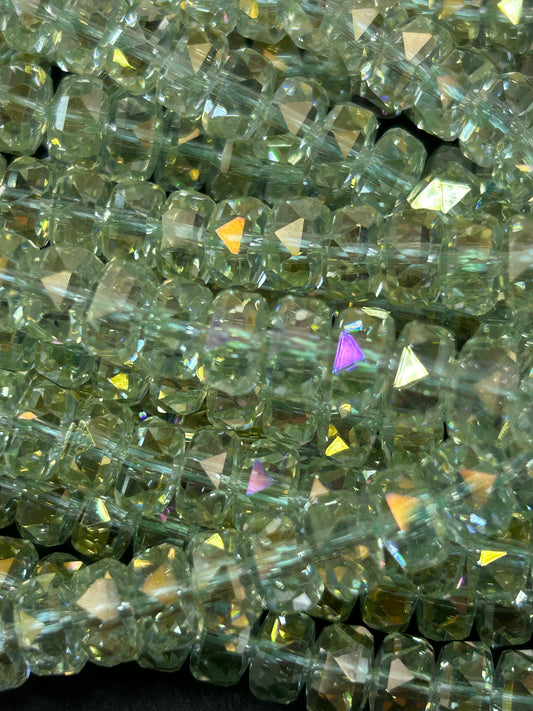 Natural Mystic Crystal Glass Faceted Rondelle 5x8mm Beautiful Spring Green Color Handmade Jewelry Loose Bead Loose Gemstone Full Strand 15.5