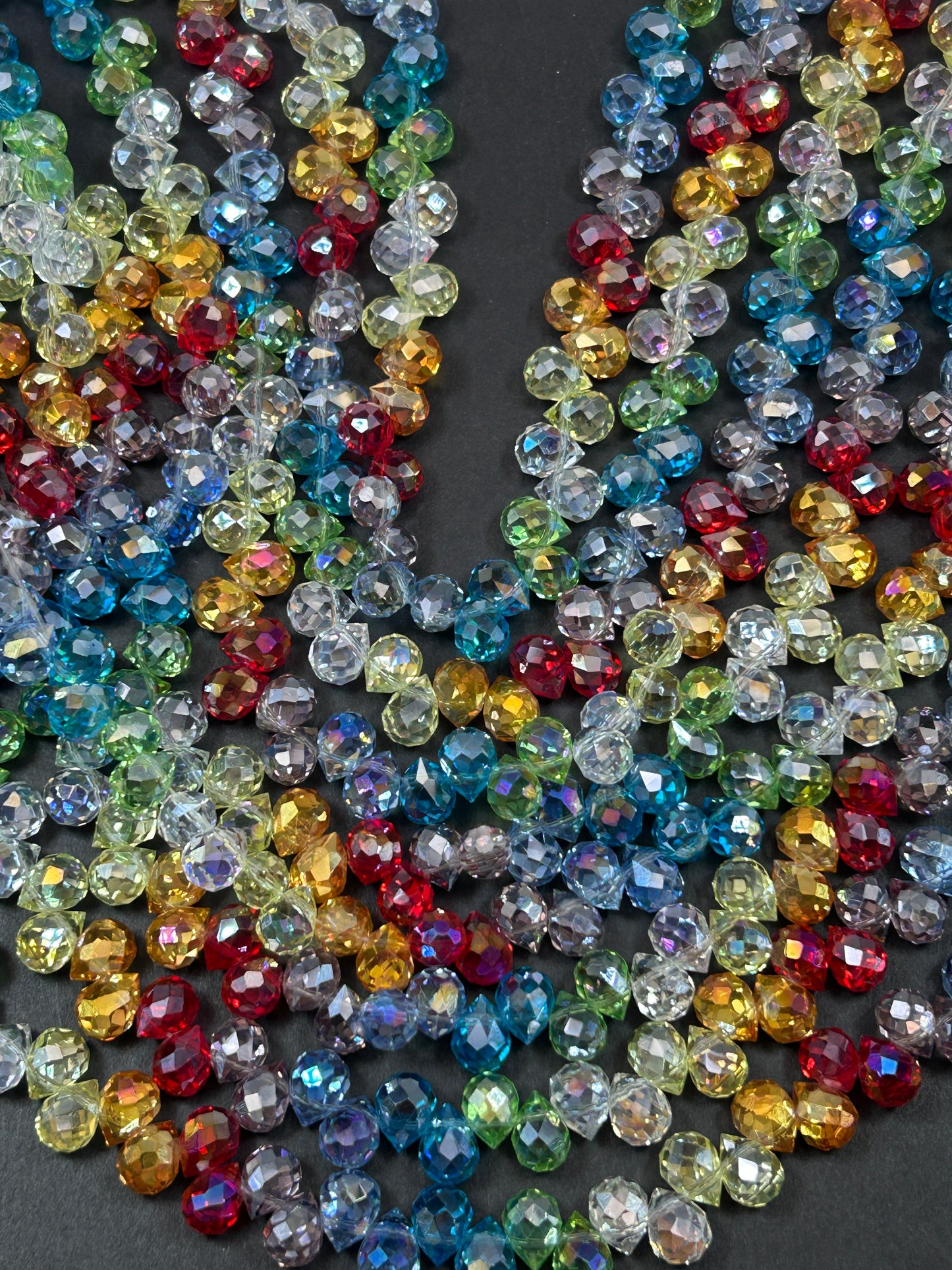 Beautiful Crystal glass bead. Faceted teardrop shape bead. Gorgeous multicolor, rainbow strand, high quality crystal bead! Full strand