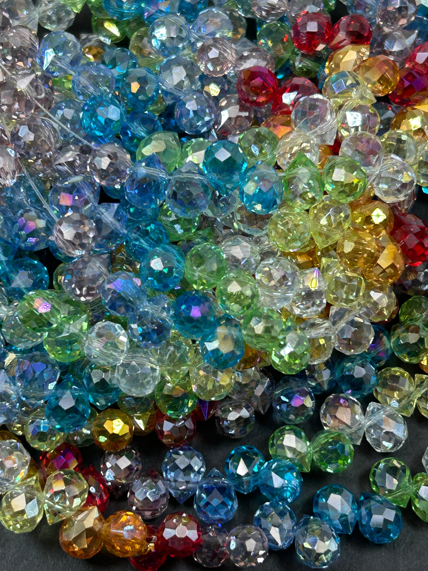 Beautiful Crystal glass bead. Faceted teardrop shape bead. Gorgeous multicolor, rainbow strand, high quality crystal bead! Full strand