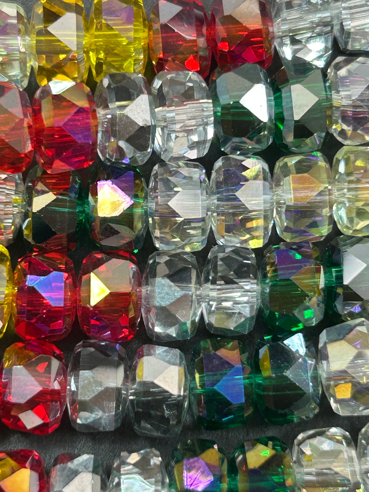 Beautiful Multi-color Crystal 7.5x4.5mm Faceted Rondelle Shape Gorgeous Mix of Red, Yellow, White, and Green Colors, Great Quality Glass!