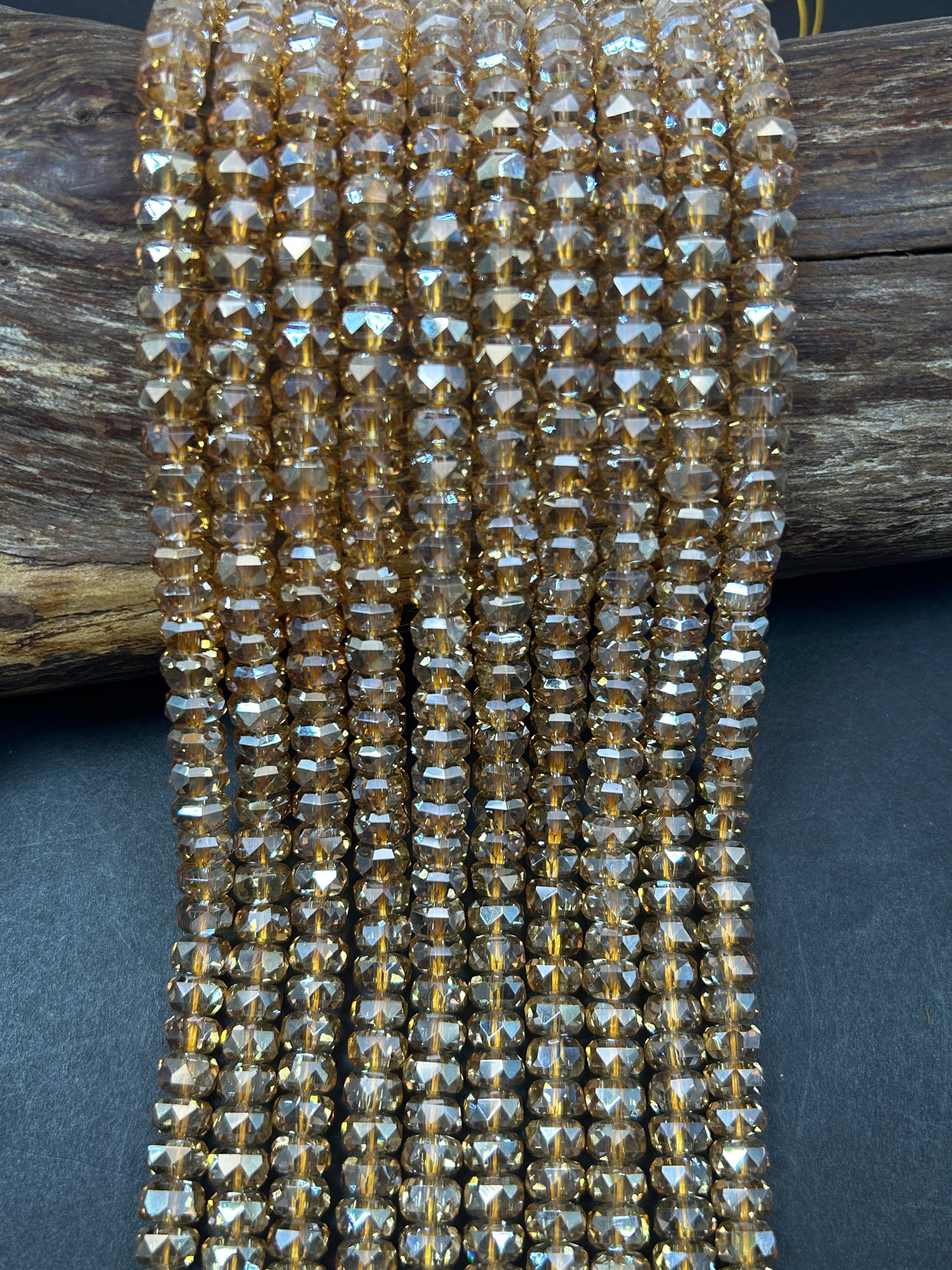 Beautiful Clear Gold Mystic Chinese Crystal Glass Bead Faceted 5x8mm Rondelle Bead, Gorgeous Iridescent Clear Great Quality Glass