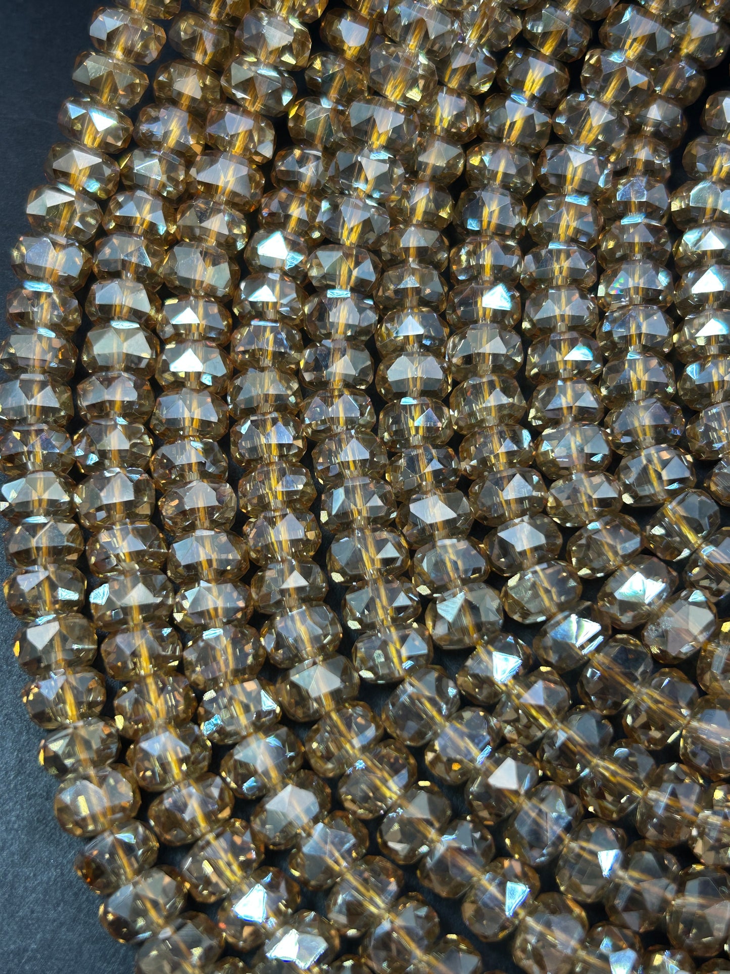 Beautiful Clear Gold Mystic Chinese Crystal Glass Bead Faceted 5x8mm Rondelle Bead, Gorgeous Iridescent Clear Great Quality Glass