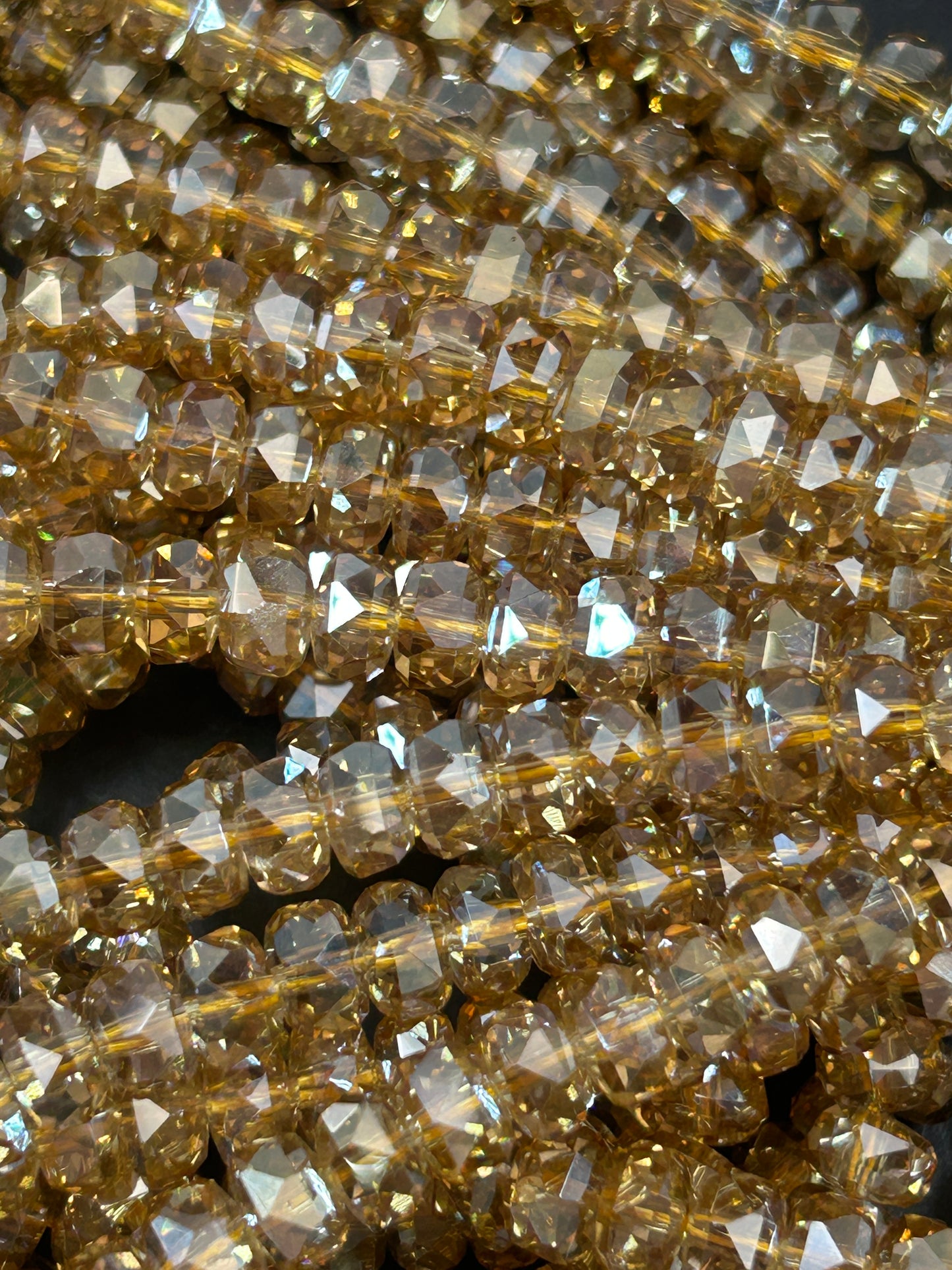 Beautiful Clear Gold Mystic Chinese Crystal Glass Bead Faceted 5x8mm Rondelle Bead, Gorgeous Iridescent Clear Great Quality Glass