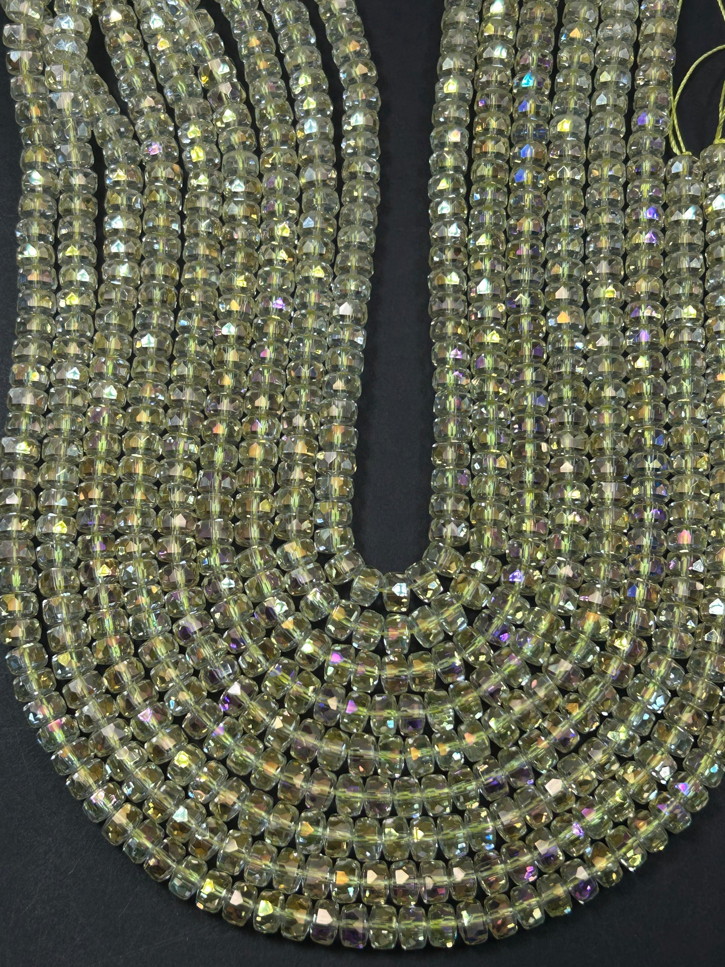 Natural Mystic Crystal Glass Faceted Rondelle 5x8mm Beautiful Lemon Yellow Color Handmade Jewelry Loose Bead Loose Gemstone Full Strand 15.5