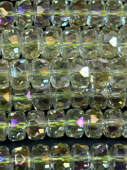 Natural Mystic Crystal Glass Faceted Rondelle 5x8mm Beautiful Lemon Yellow Color Handmade Jewelry Loose Bead Loose Gemstone Full Strand 15.5