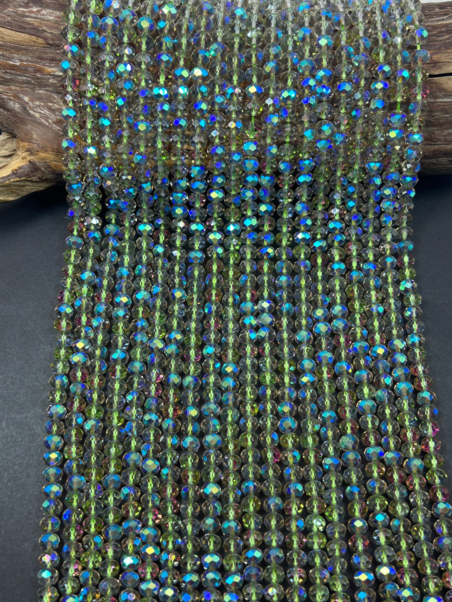 Mystic Crystal Glass Faceted Rondelle 8x5mm Beautiful Lime Green with Mystic Flash Color Handmade Jewelry Loose Bead Loose Full Strand 15.5