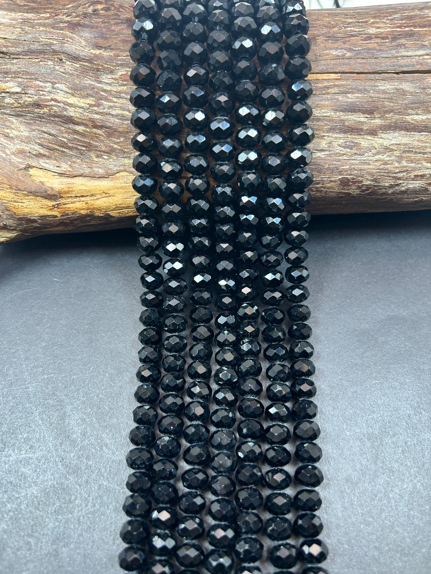 Beautiful Black Mystic Chinese Crystal Glass Bead Faceted 8x5mm Rondelle Bead, Gorgeous Black Great Quality Glass