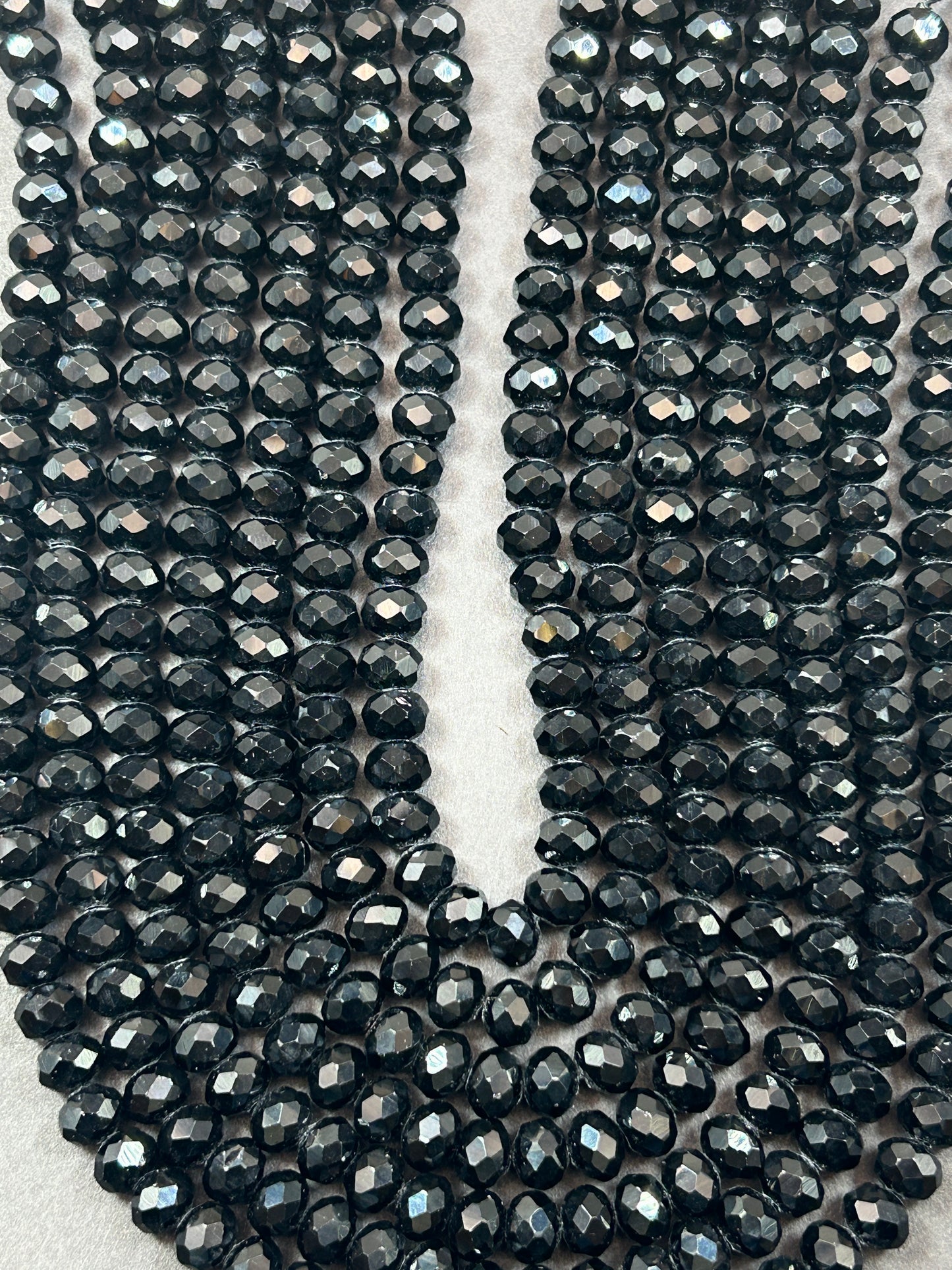 Beautiful Black Mystic Chinese Crystal Glass Bead Faceted 8x5mm Rondelle Bead, Gorgeous Black Great Quality Glass