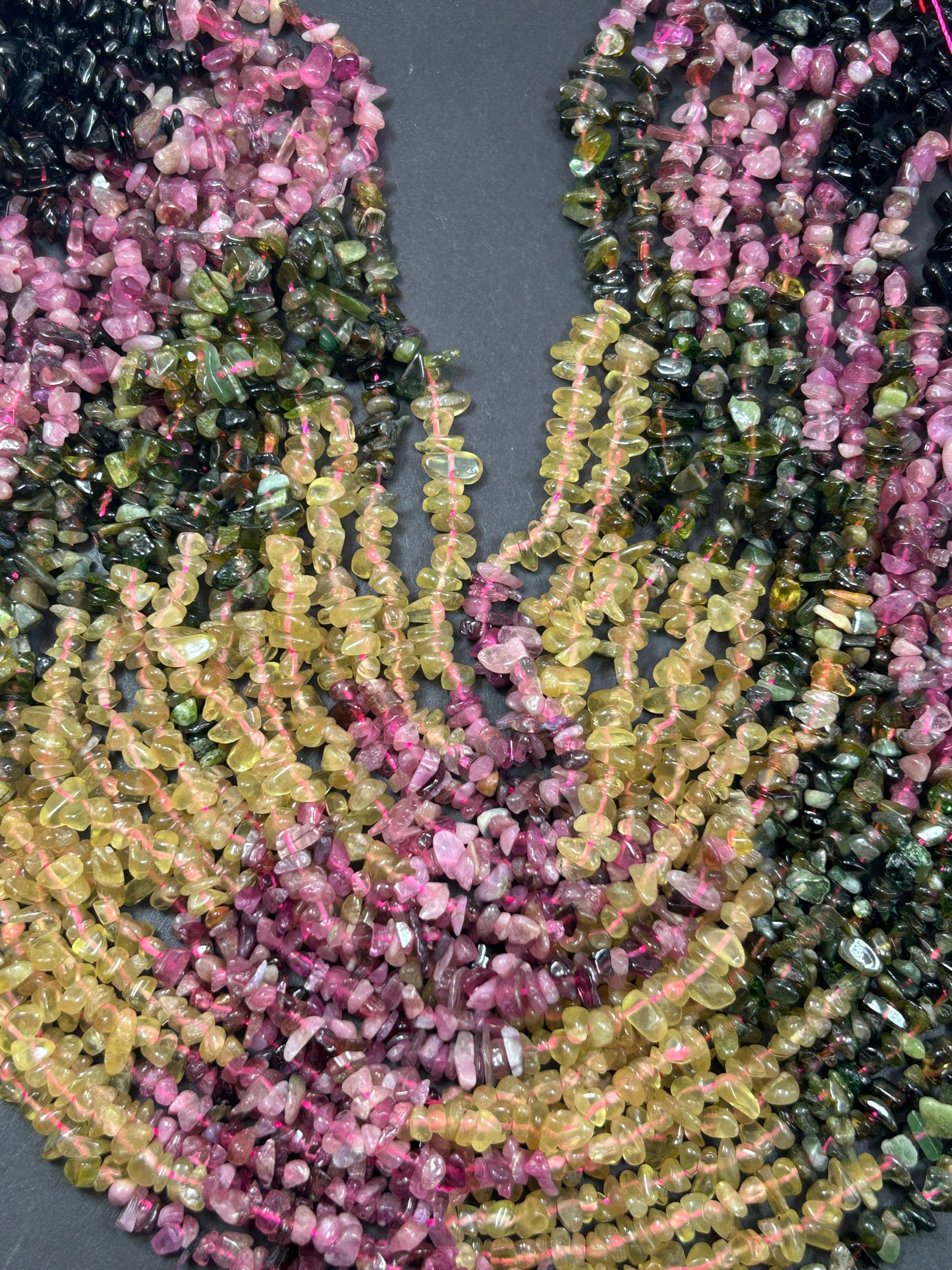Tourmaline Gemstone Bead 6mm Freeform Chip Shape Beads, Light Natural Multicolor Tourmaline Gemstone Beads, Full Strand 15.5"