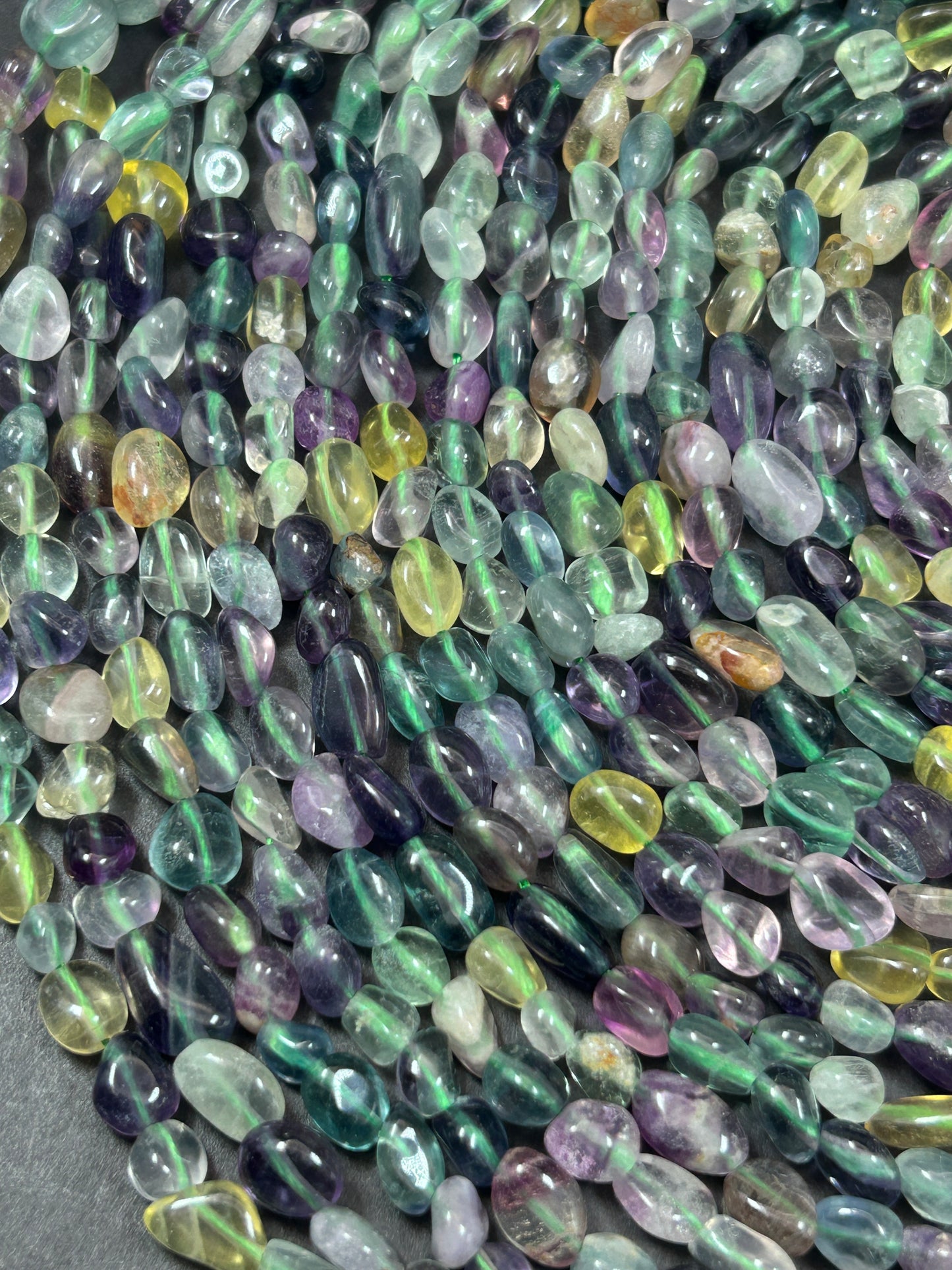 AAA natural fluorite gemstone bead. Freeform Smooth Pebble Shape bead. Gorgeous natural purple green yellow color fluorite bead. Loose bead