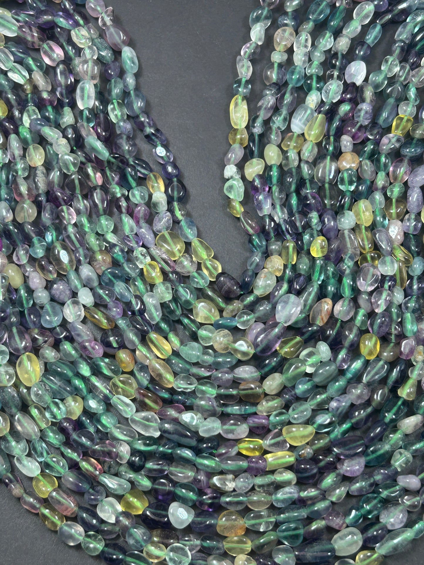 AAA natural fluorite gemstone bead. Freeform Smooth Pebble Shape bead. Gorgeous natural purple green yellow color fluorite bead. Loose bead