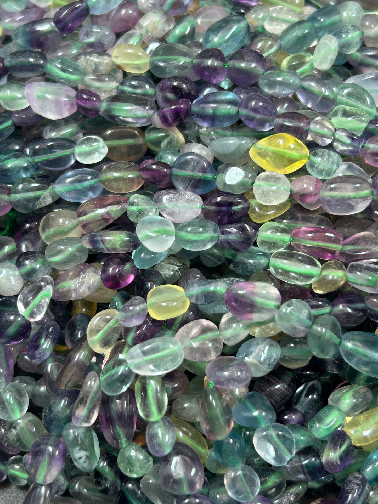 AAA natural fluorite gemstone bead. Freeform Smooth Pebble Shape bead. Gorgeous natural purple green yellow color fluorite bead. Loose bead