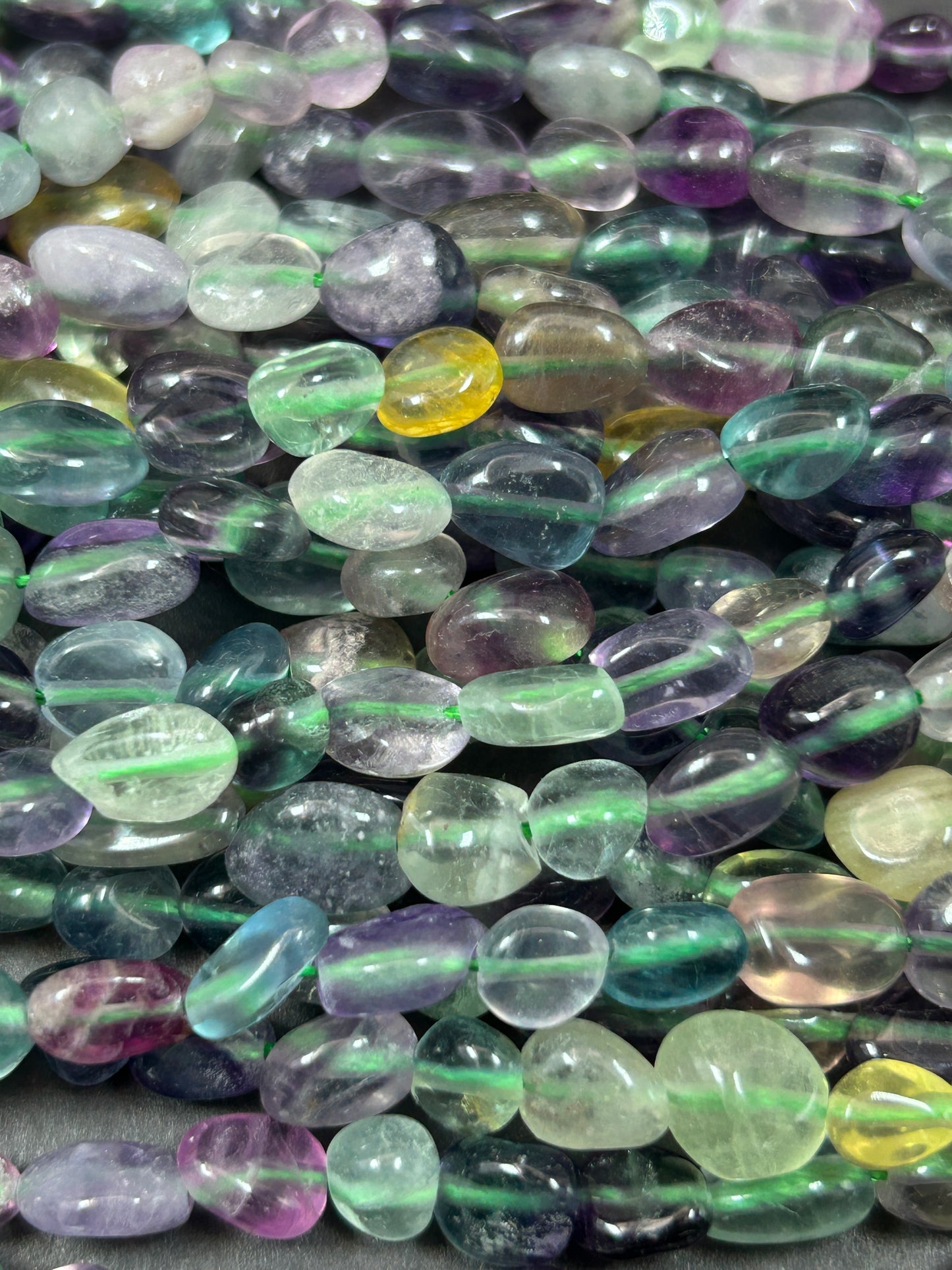 AAA natural fluorite gemstone bead. Freeform Smooth Pebble Shape bead. Gorgeous natural purple green yellow color fluorite bead. Loose bead