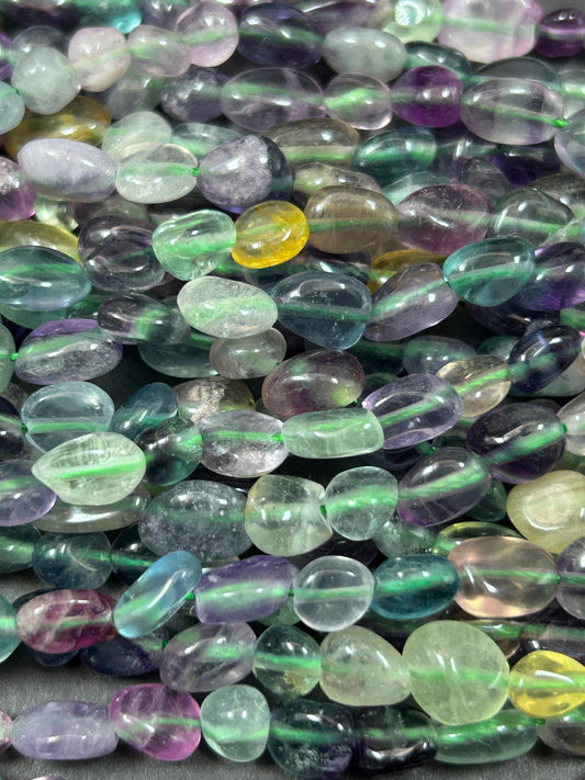 AAA natural fluorite gemstone bead. Freeform Smooth Pebble Shape bead. Gorgeous natural purple green yellow color fluorite bead. Loose bead
