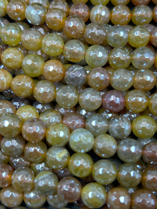 Beautiful Mystic Botswana Quartz Gemstone Faceted Round Shape Bead. Gorgeous Dark Orange Color Amazing Quality Loose Beads Full Strand 15.5