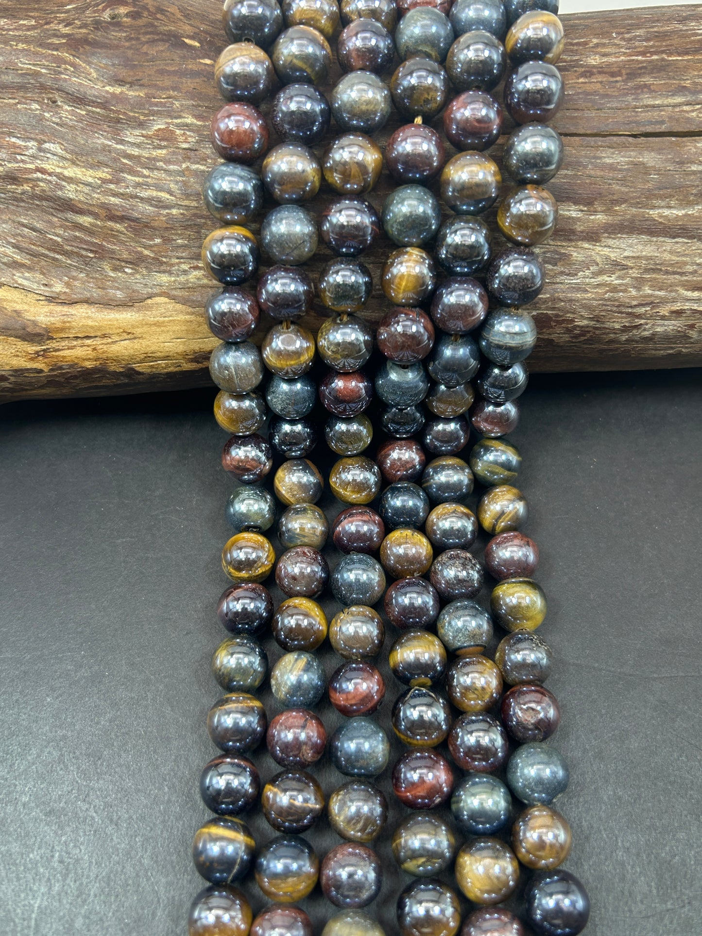 Smooth Round Mystic Tiger Eye Crystal, Multicolor Red and Brown, 6mm 8mm 10mm, Great Quality, Full Strand 15"