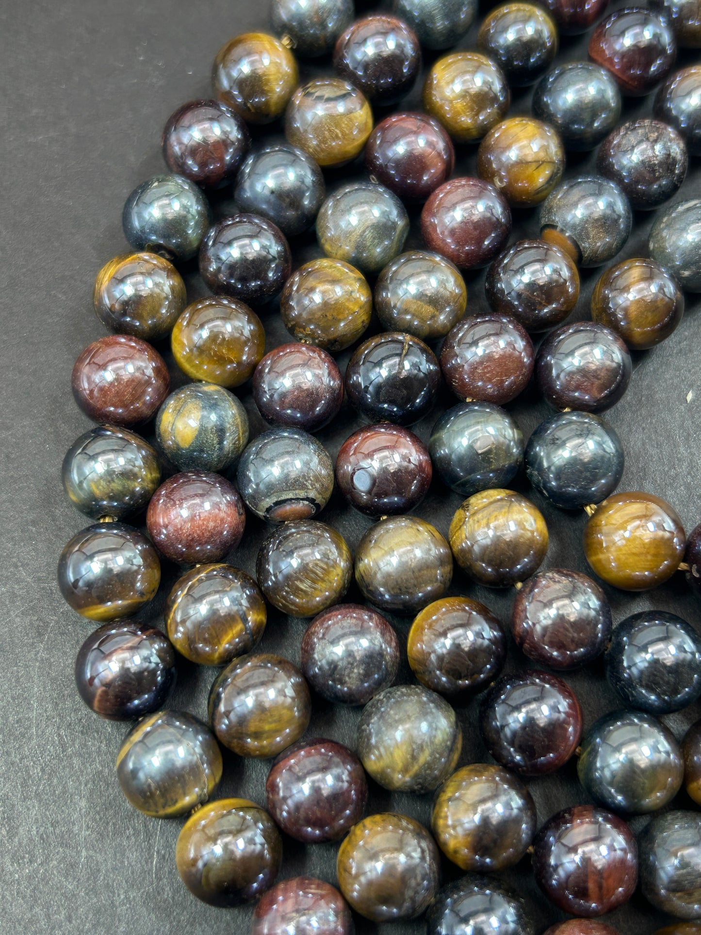 Smooth Round Mystic Tiger Eye Crystal, Multicolor Red and Brown, 6mm 8mm 10mm, Great Quality, Full Strand 15"