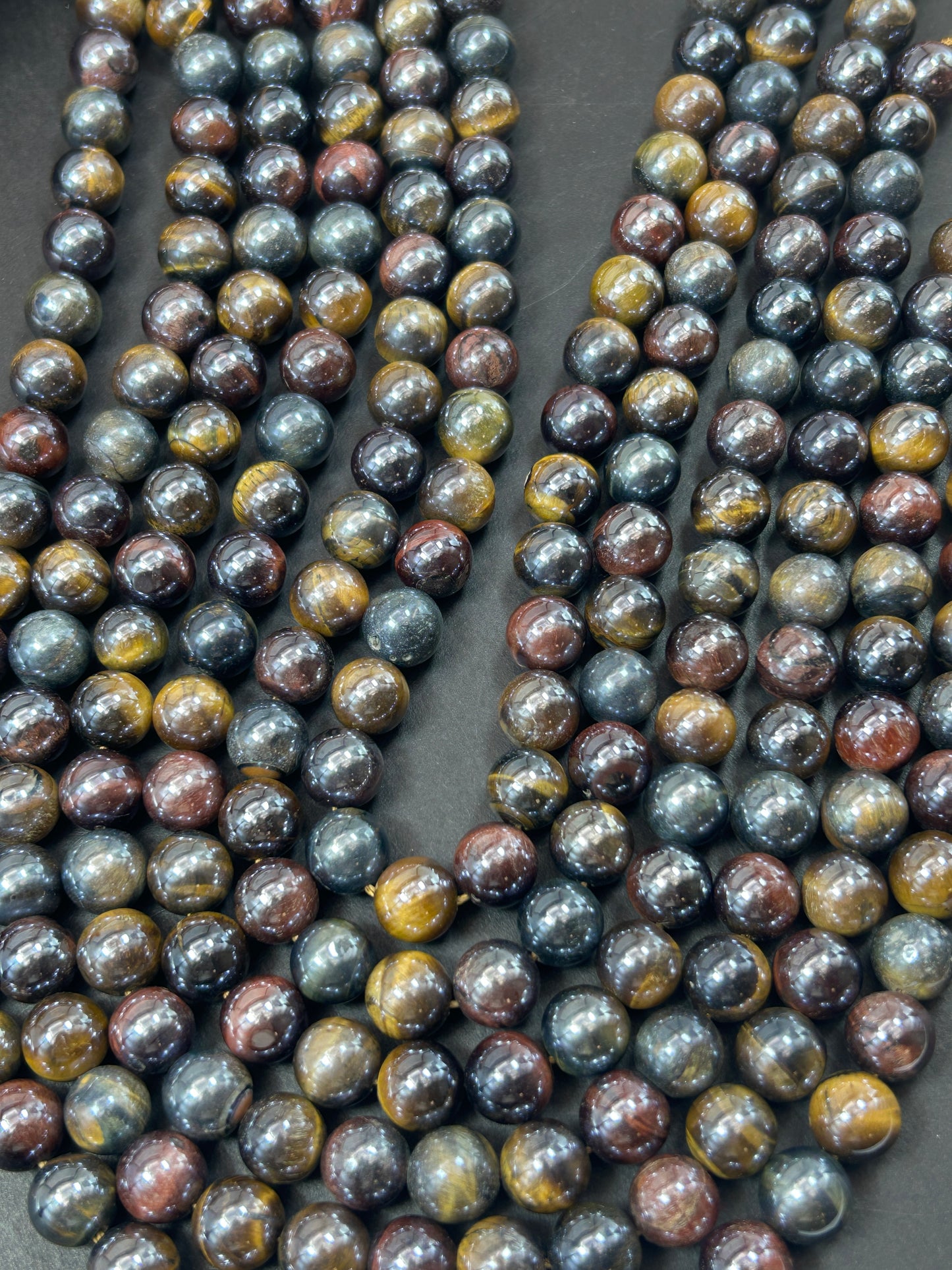 Smooth Round Mystic Tiger Eye Crystal, Multicolor Red and Brown, 6mm 8mm 10mm, Great Quality, Full Strand 15"