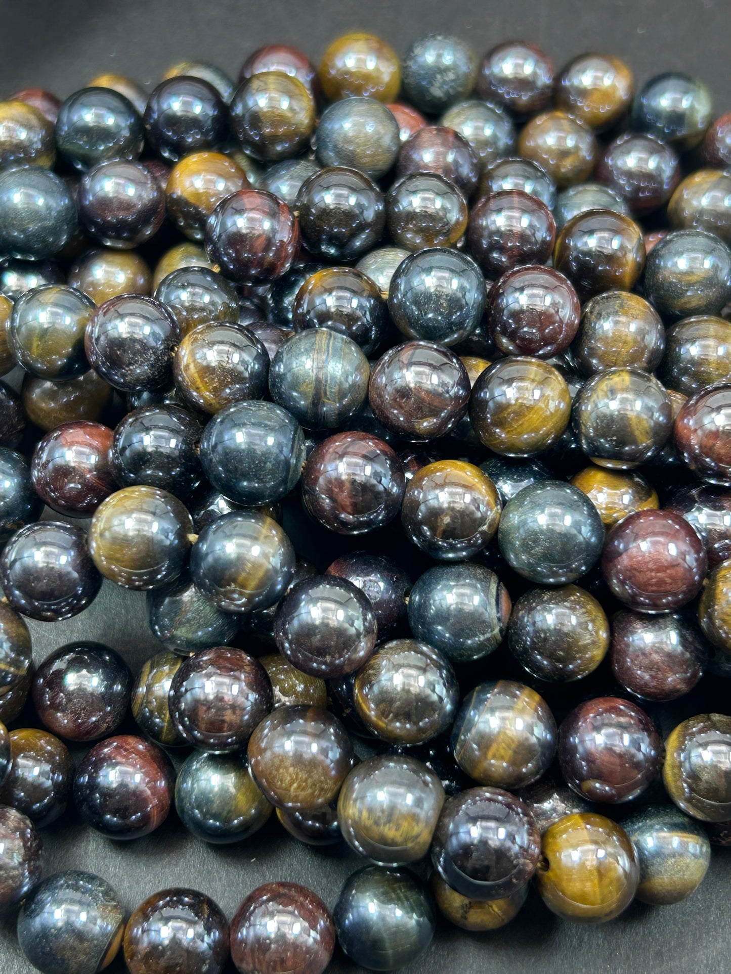 Smooth Round Mystic Tiger Eye Crystal, Multicolor Red and Brown, 6mm 8mm 10mm, Great Quality, Full Strand 15"