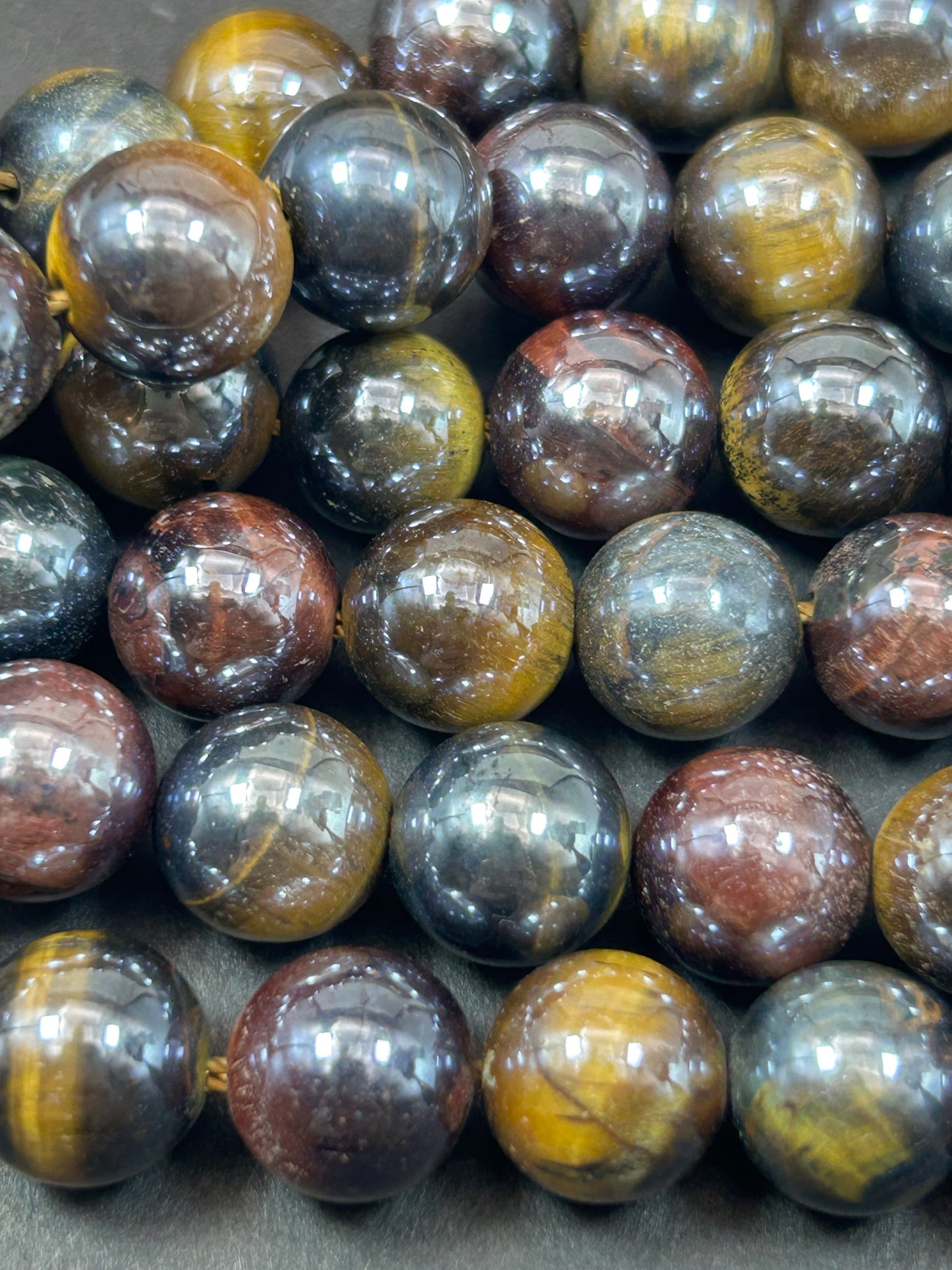 Smooth Round Mystic Tiger Eye Crystal, Multicolor Red and Brown, 6mm 8mm 10mm, Great Quality, Full Strand 15"