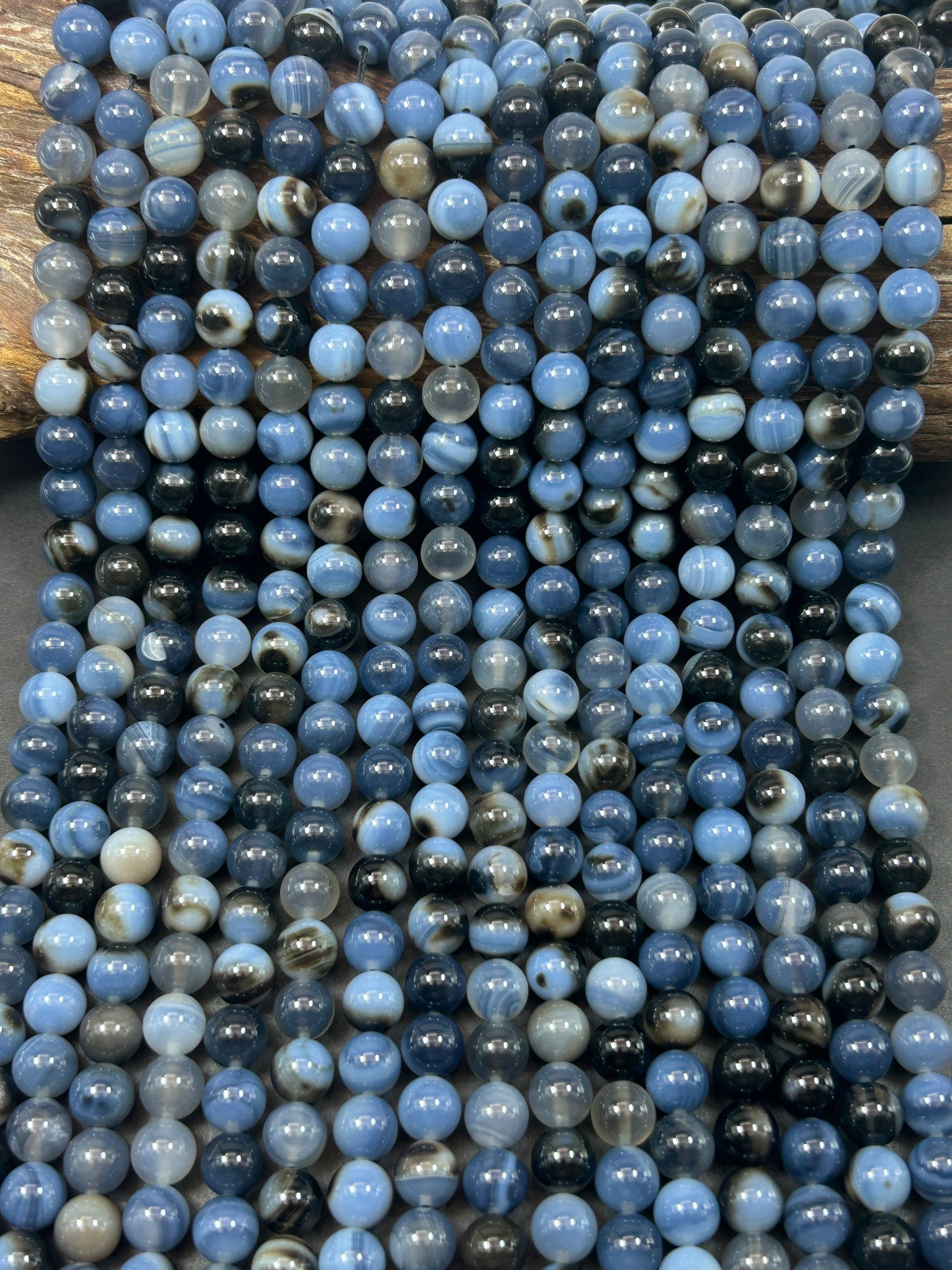 Natural Botswana agate bead. Smooth 6mm 8mm 10mm 12mm round bead. Gorgeous blue and black color Botswana gemstone bead. Full strand 15.5”