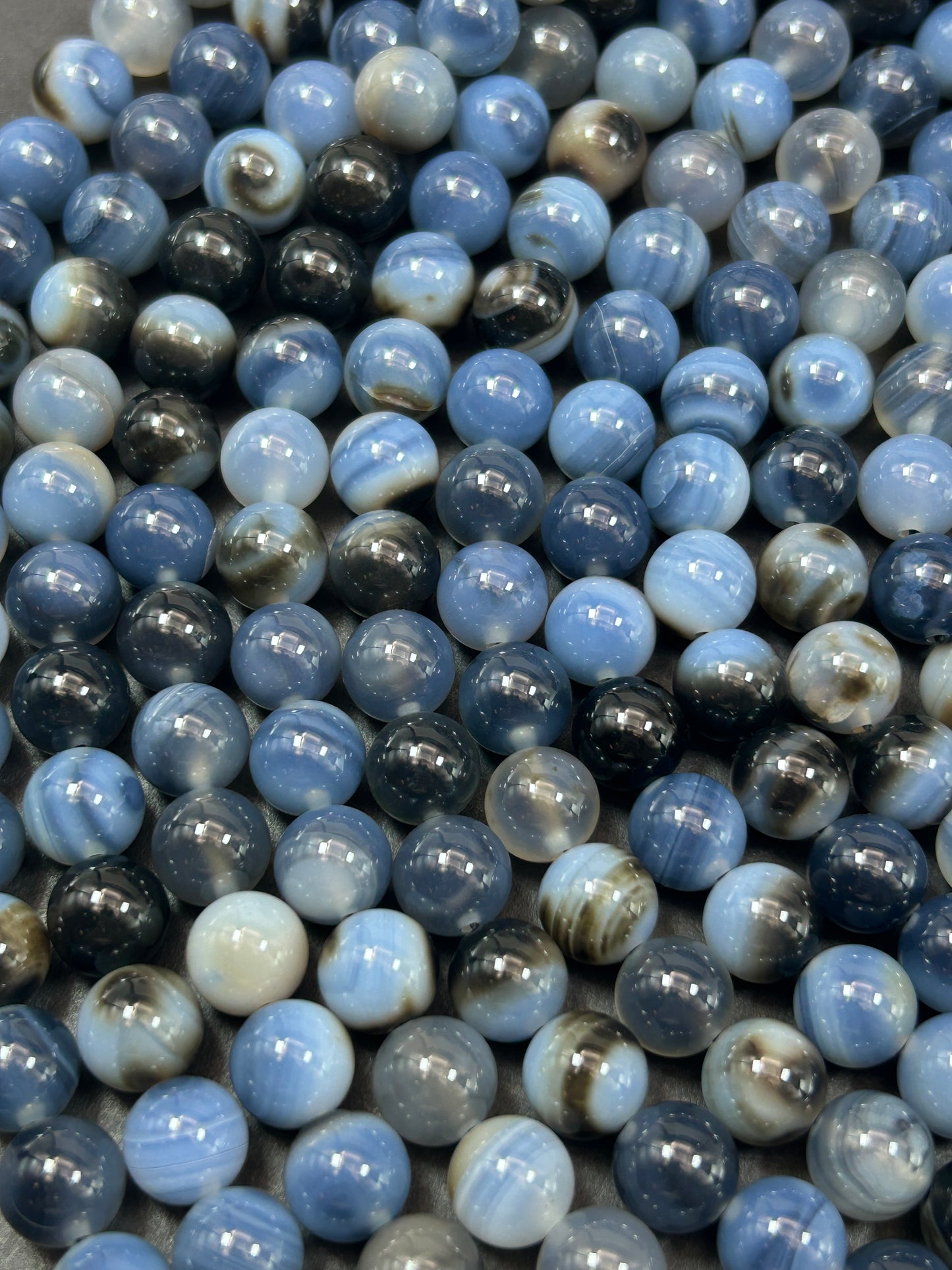 Natural Botswana agate bead. Smooth 6mm 8mm 10mm 12mm round bead. Gorgeous blue and black color Botswana gemstone bead. Full strand 15.5”
