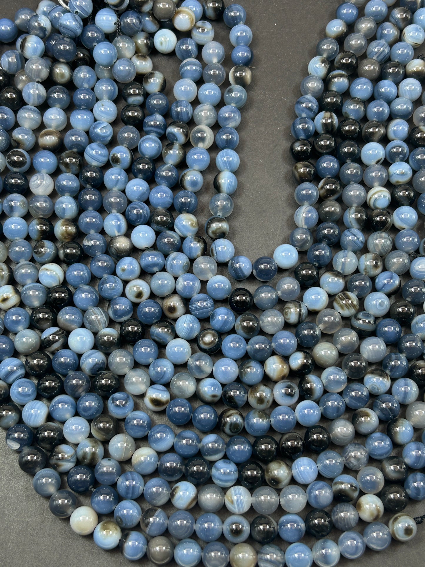 Natural Botswana agate bead. Smooth 6mm 8mm 10mm 12mm round bead. Gorgeous blue and black color Botswana gemstone bead. Full strand 15.5”