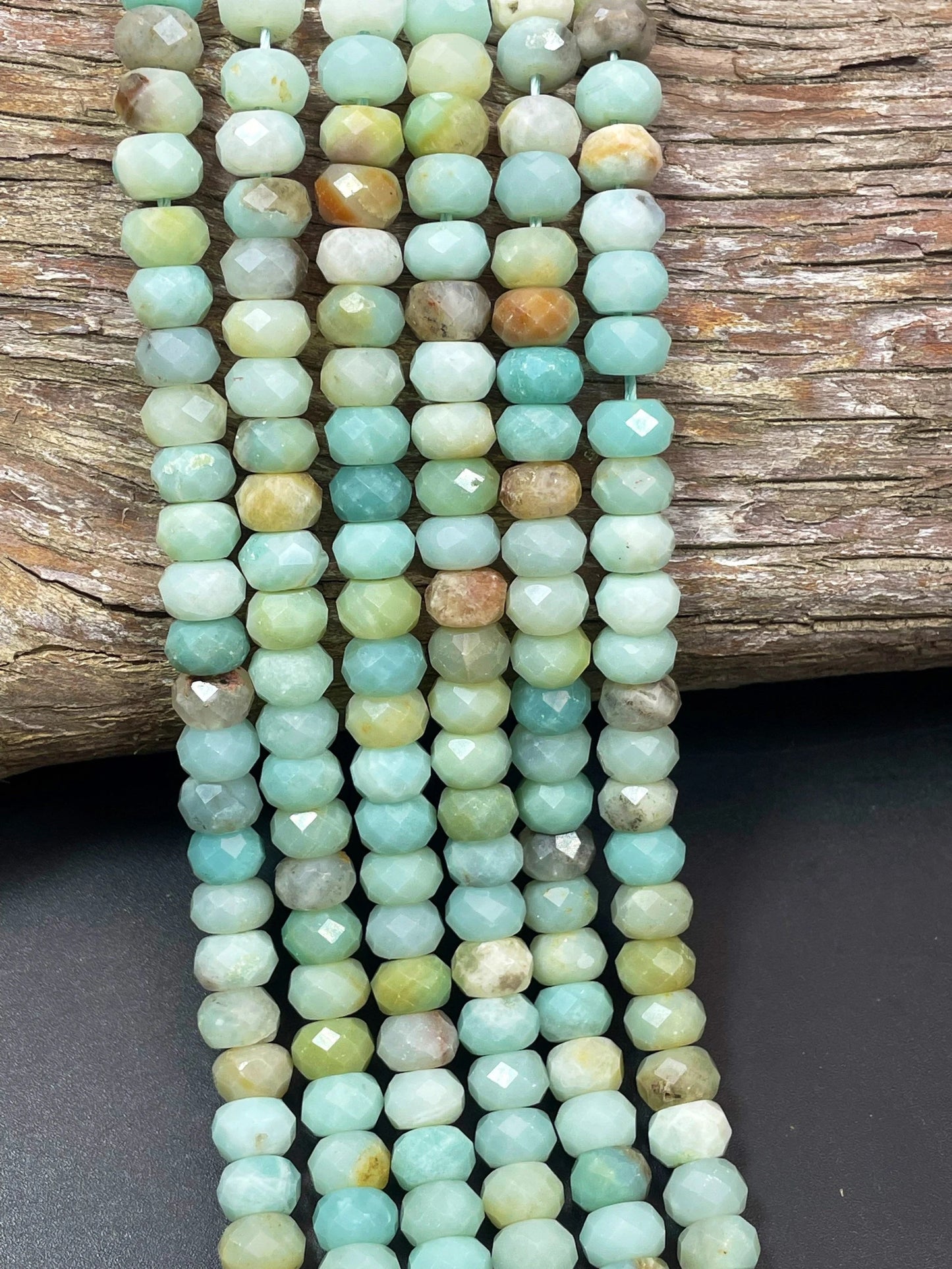 AAA Natural Flower Amazonite Gemstone Bead Faceted 5x8mm Rondelle Shape, Gorgeous Green Blue Beige Color Flower Amazonite Beads 15.5"