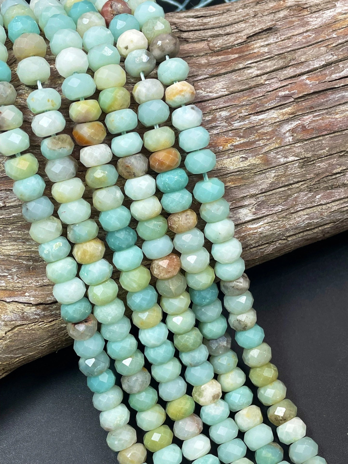 AAA Natural Flower Amazonite Gemstone Bead Faceted 5x8mm Rondelle Shape, Gorgeous Green Blue Beige Color Flower Amazonite Beads 15.5"
