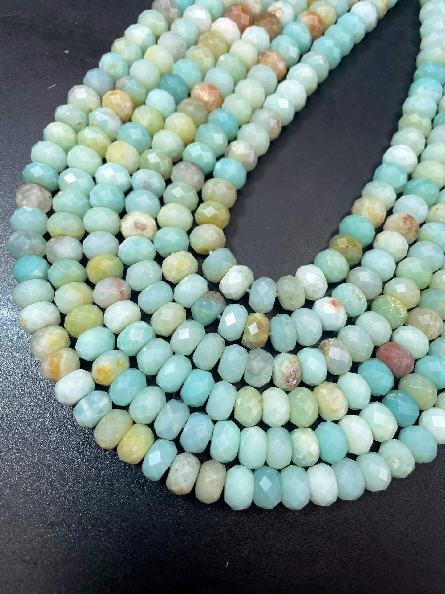 AAA Natural Flower Amazonite Gemstone Bead Faceted 5x8mm Rondelle Shape, Gorgeous Green Blue Beige Color Flower Amazonite Beads 15.5"