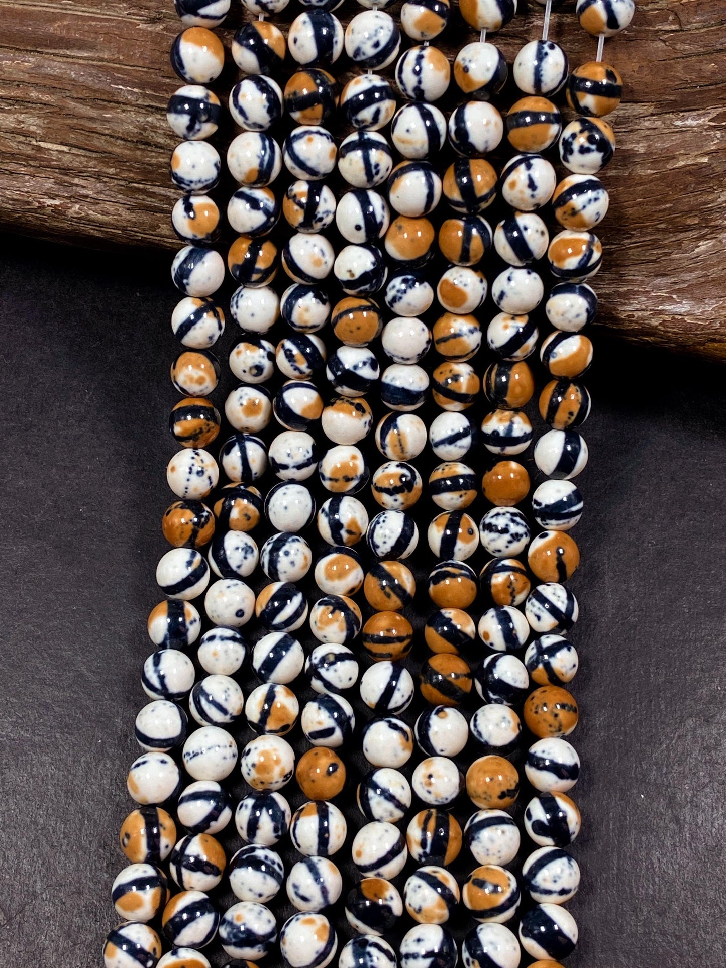 Beautiful Rain Flower Stone Bead 4mm 8mm 10mm 12mm Round Beads, Gorgeous Multicolor Orange Black White Rain Flower Beads Full Strand 15.5"