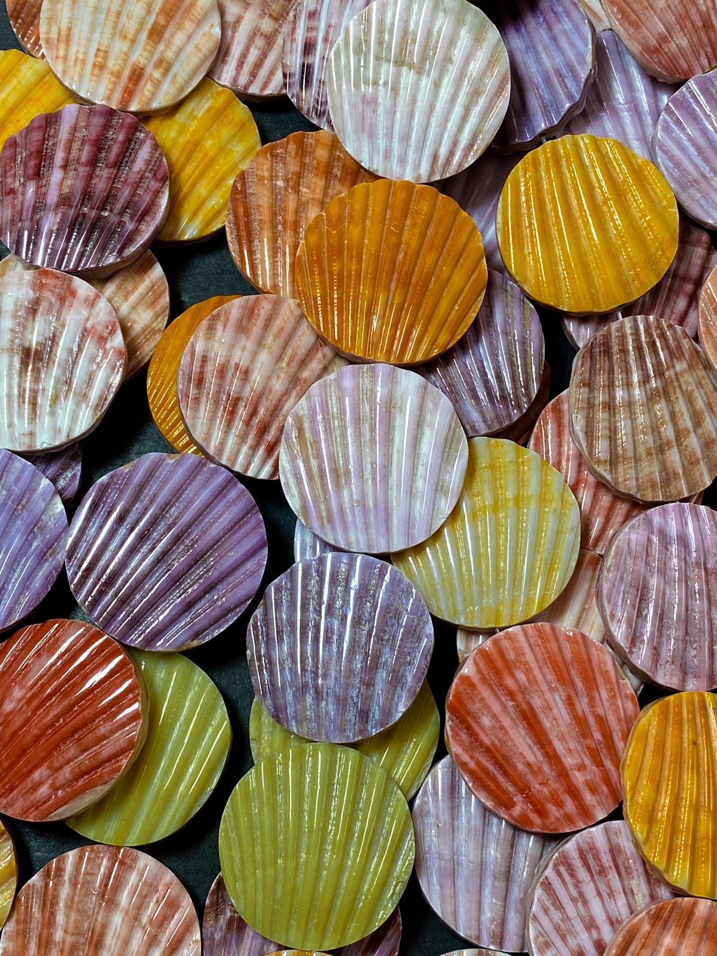 Natural Spiny Oyster Shell Bead Ribbed Coin Shape 20mm 25mm 30mm Gorgeous Colorful Beads Loose Bead Loose Oyster Shell Half Strand 7.5"