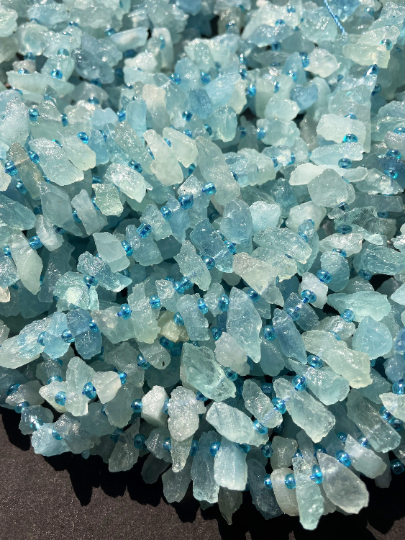 AAA Natural Raw Aquamarine Gemstone Bead, About 5x12mm Freeform Stick Shape, Gorgeous Natural Blue Color Aquamarine Gemstone Beads