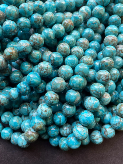 Beautiful Natural Turquoise Stone Bead 6mm 8mm 10mm Round Bead, Gorgeous Blue Turquoise Gemstone Bead Full Strand 15.5"