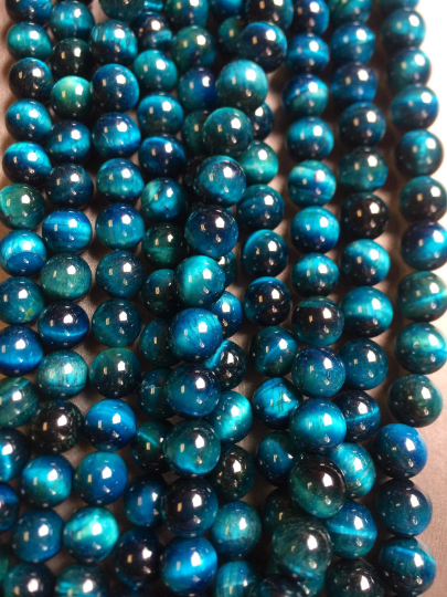 AAA Tiger Eye Gemstone Bead, Turquoise Blue Color Tiger Eye Gemstone Beads, Gorgeous Tiger Eye Stone Bead 4mm 6mm 8mm 10mm 12mm Round Beads, Full Strand 15.5”
