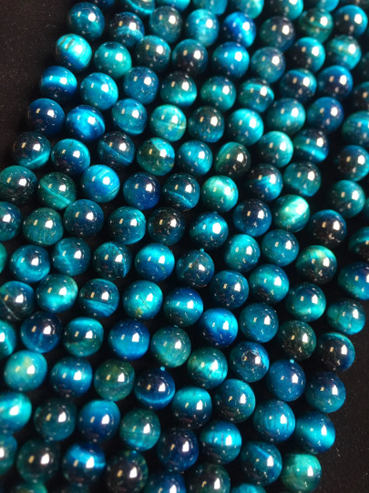 AAA Tiger Eye Gemstone Bead, Turquoise Blue Color Tiger Eye Gemstone Beads, Gorgeous Tiger Eye Stone Bead 4mm 6mm 8mm 10mm 12mm Round Beads, Full Strand 15.5”