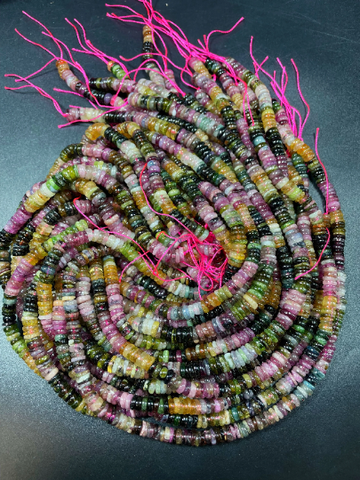 AAA Natural Tourmaline Gemstone Bead 6mm 8mm Rondelle Shape, Gorgeous Multicolor Watermelon Tourmaline Gemstone Bead, Full Strand 15.5"