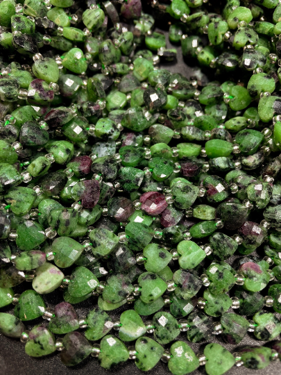 Natural Ruby Zoisite Gemstone Bead Faceted 8mm Heart Shape Bead. Beautiful Natural Green Ruby Red Color Zoisite Gemstone, Full Strand 15.5