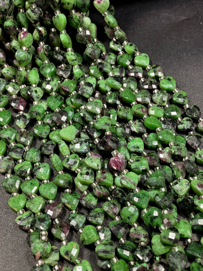 Natural Ruby Zoisite Gemstone Bead Faceted 8mm Heart Shape Bead. Beautiful Natural Green Ruby Red Color Zoisite Gemstone, Full Strand 15.5