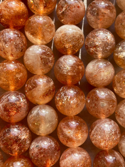AAA Natural Fire Sunstone Bead 4mm 6mm 8mm 10mm 12mm Round Smooth, Gorgeous Natural Peach Orange Color with Gold Flash Color