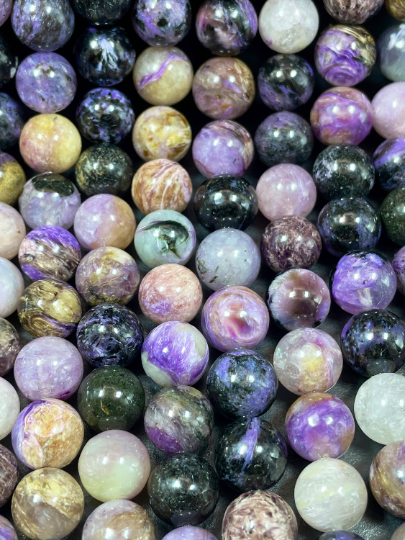 Natural Charoite Gemstone Bead 6mm 8mm 10mm Round Bead, Gorgeous Natural Purple Black Color Charoite Gemstone Beads, Full Strand 15.5"