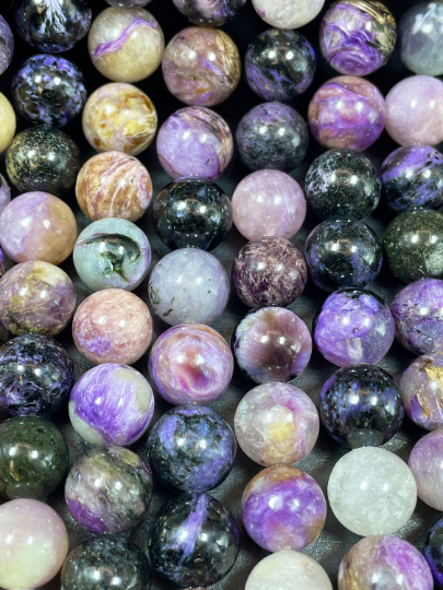 Natural Charoite Gemstone Bead 6mm 8mm 10mm Round Bead, Gorgeous Natural Purple Black Color Charoite Gemstone Beads, Full Strand 15.5"
