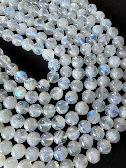 AAA Natural Blue Flash Moonstone 4mm 6mm 8mm 10mm 12mm Round Beads. Gorgeous Natural White Moonstone Color with Blue Flash.