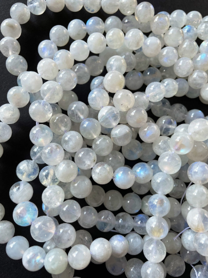 AAA Natural Blue Flash Moonstone 4mm 6mm 8mm 10mm 12mm Round Beads. Gorgeous Natural White Moonstone Color with Blue Flash.