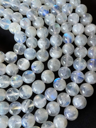 AAA Natural Blue Flash Moonstone 4mm 6mm 8mm 10mm 12mm Round Beads. Gorgeous Natural White Moonstone Color with Blue Flash.