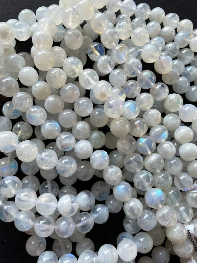 AAA Natural Blue Flash Moonstone 4mm 6mm 8mm 10mm 12mm Round Beads. Gorgeous Natural White Moonstone Color with Blue Flash.