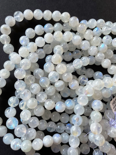 AAA Natural Blue Flash Moonstone 4mm 6mm 8mm 10mm 12mm Round Beads. Gorgeous Natural White Moonstone Color with Blue Flash.