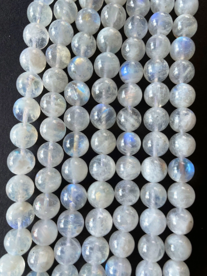 AAA Natural Blue Flash Moonstone 4mm 6mm 8mm 10mm 12mm Round Beads. Gorgeous Natural White Moonstone Color with Blue Flash.